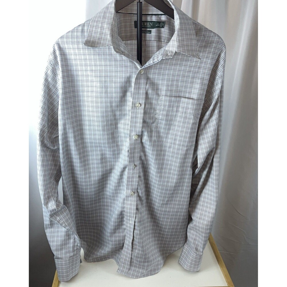 Vintage Ralph Lauren Plaid Multicolor Mens Shirt 17 35/37 Classic Fit Stetch